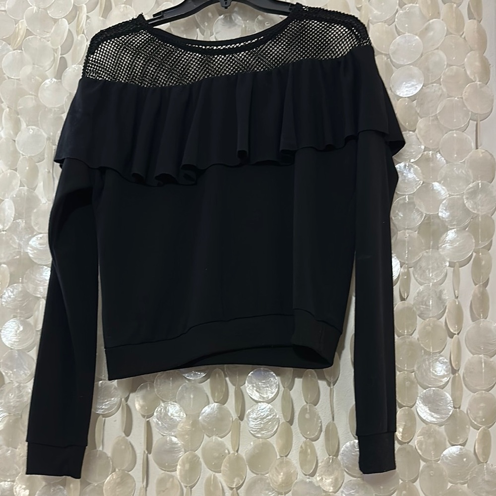 Poof! black mesh ruffled sweatshirt, size M